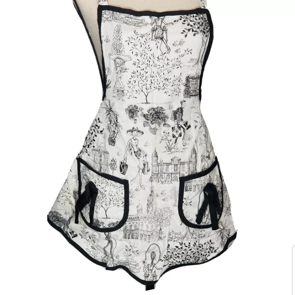 JS Home Black/White Town People Floral Print Apron